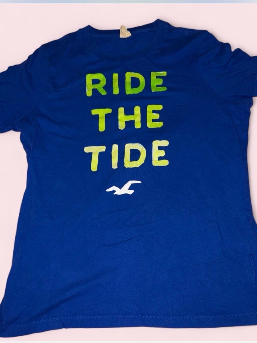 Men's Y2K Hollister Blue 'Ride The Tide' Graphic T-Shirt